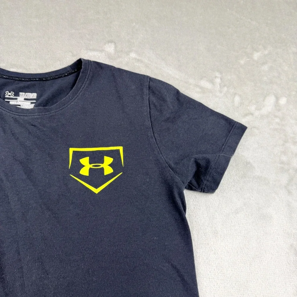 Under Armour HeatGear Boys Youth XL T-Shirt Black Neon Baseball Home Plate Logo